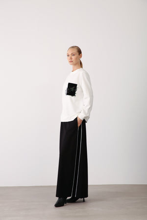 Side Stripe Detailed Elastic Waist Skirt - Black - QLISHE