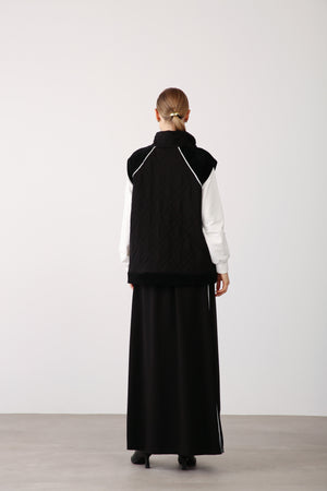 Side Stripe Detailed Elastic Waist Skirt - Black - QLISHE