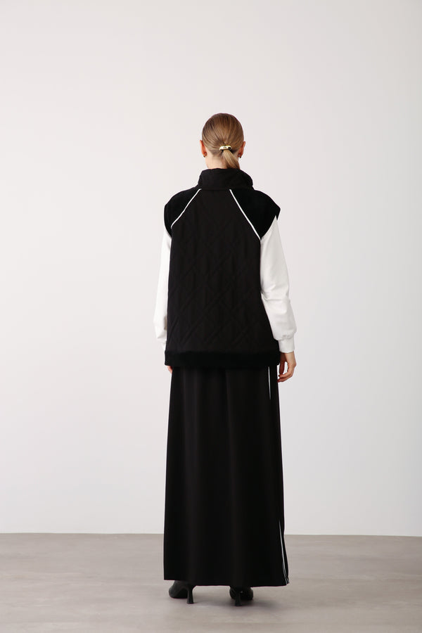 Side Stripe Detailed Elastic Waist Skirt - Black - QLISHE