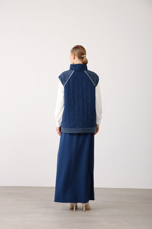 Side Stripe Detailed Elastic Waist Skirt - Indigo - QLISHE