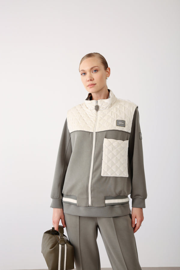 Sweatshirt with Pants and Vest Three - Piece Set – Khaki - QLISHE