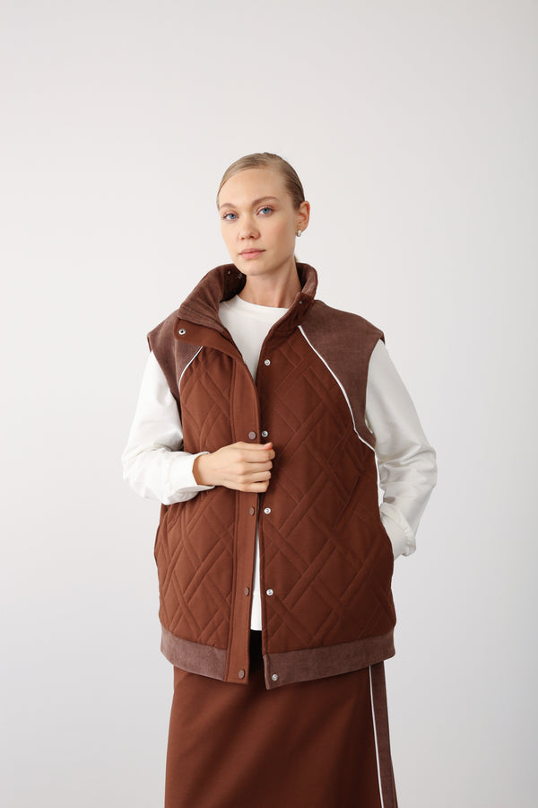 Vest with Skirt and Sweatshirt Three - Piece Set – Brown - QLISHE