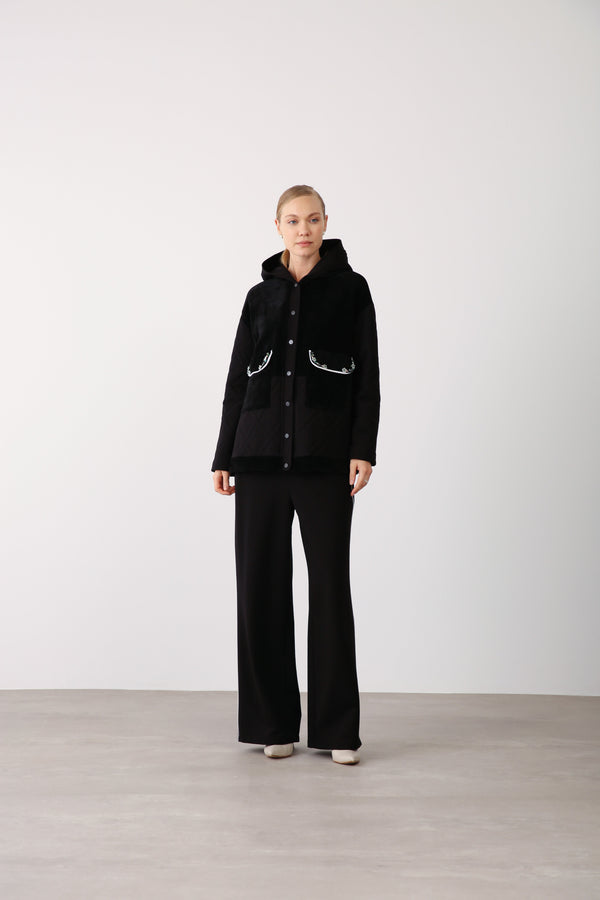 Wide - Leg Elastic Waist Pants - Black - QLISHE