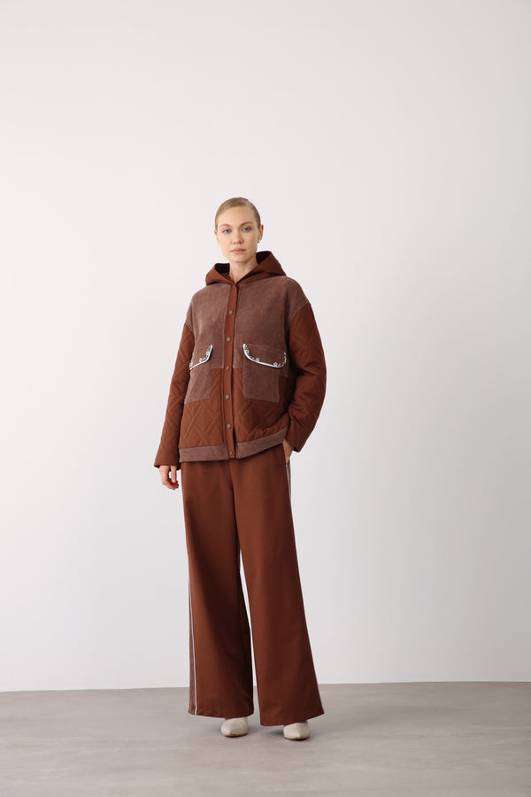 Wide - Leg Elastic Waist Pants - Brown - QLISHE