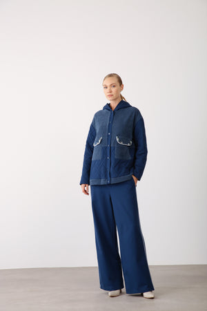 Wide - Leg Elastic Waist Pants - Indigo - QLISHE