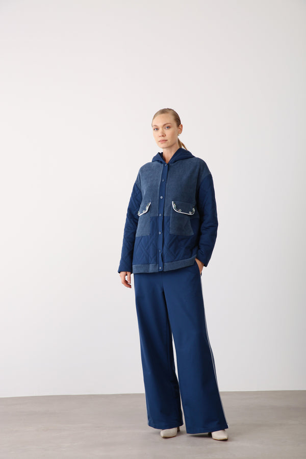 Wide - Leg Elastic Waist Pants - Indigo - QLISHE