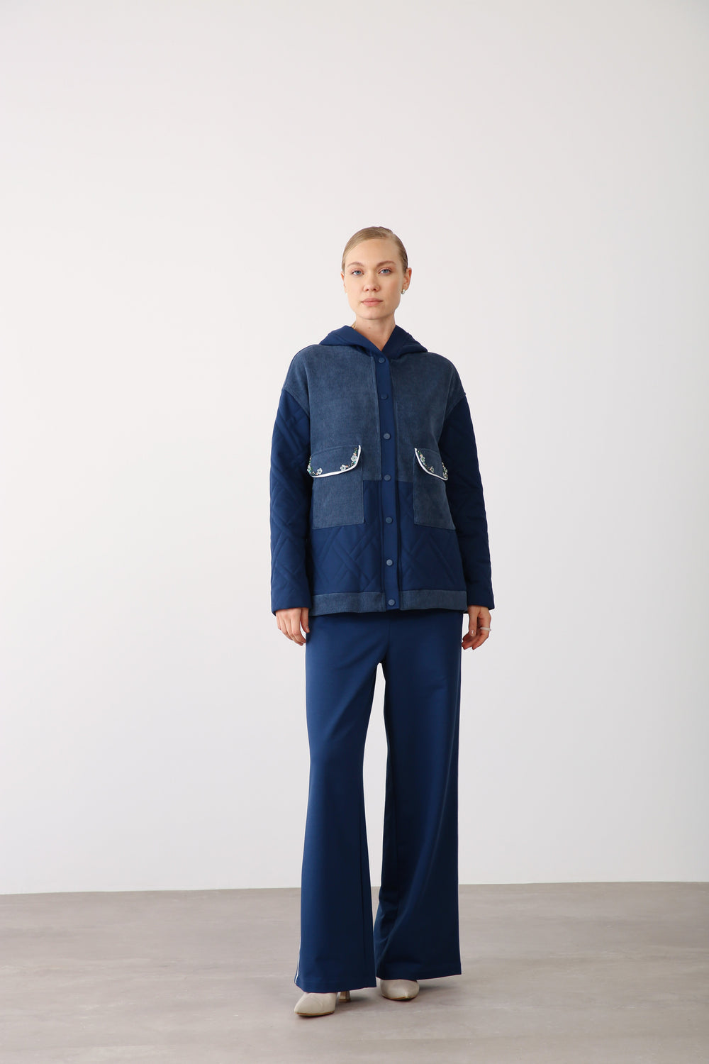 Wide - Leg Elastic Waist Pants - Indigo - QLISHE