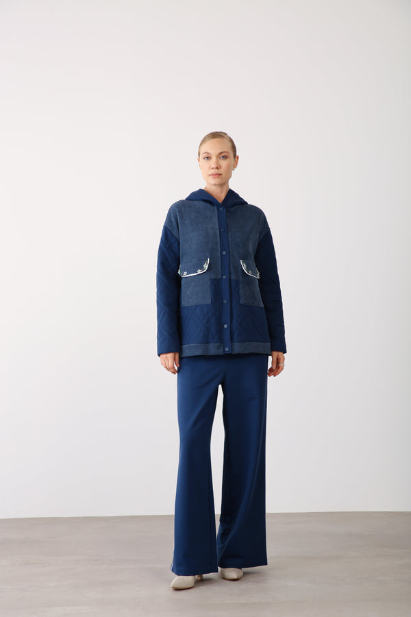 Wide - Leg Elastic Waist Pants - Indigo - QLISHE