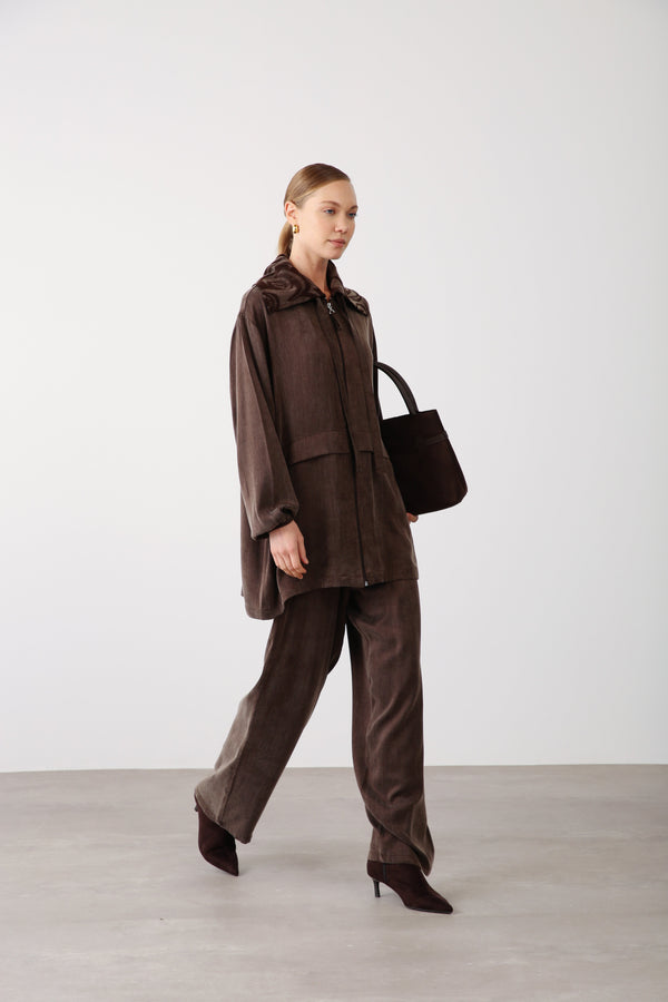 Wide Leg Pants - Brown - QLISHE