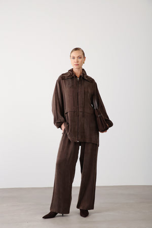 Wide Leg Pants - Brown - QLISHE