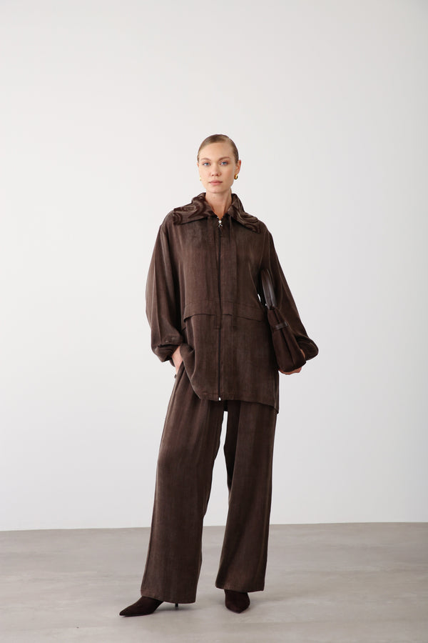 Wide Leg Pants - Brown - QLISHE