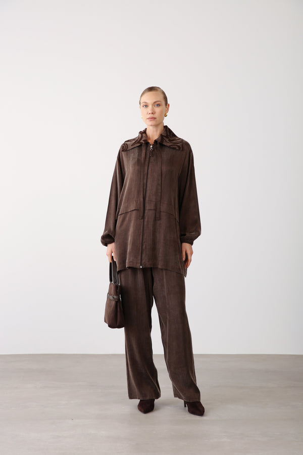 Wide Leg Pants - Brown - QLISHE