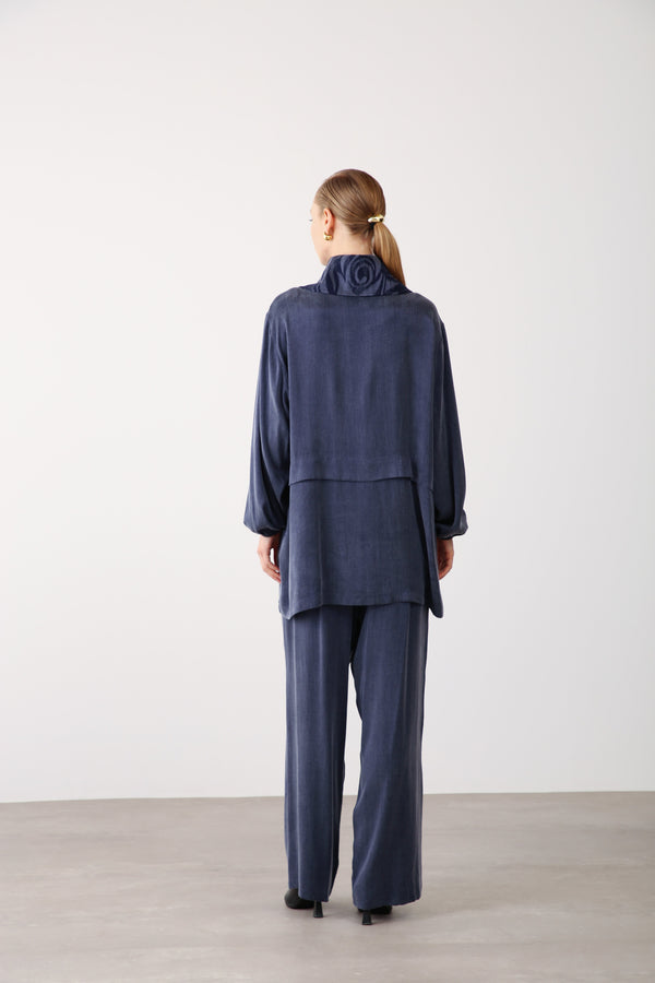 Wide Leg Pants - Navy - QLISHE