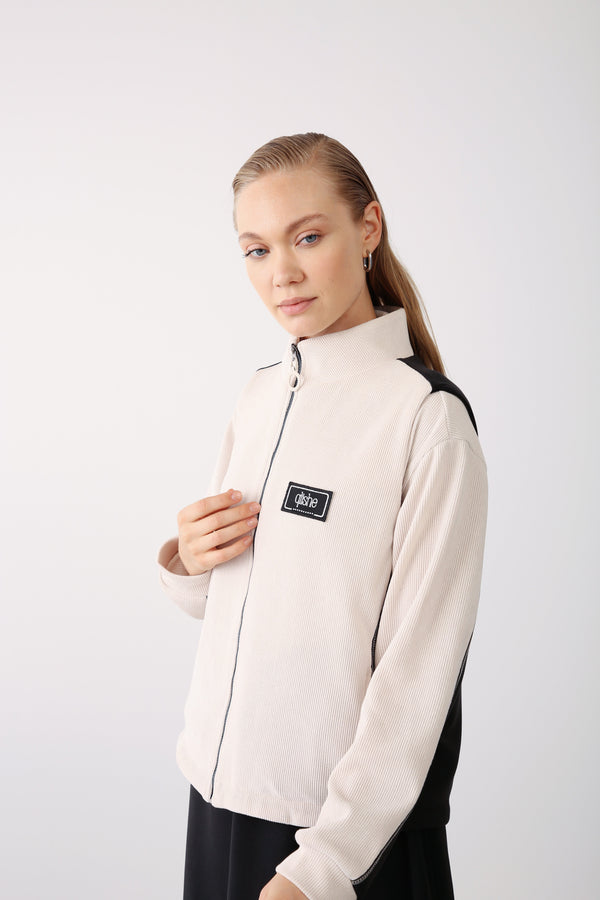 Zip - Up High Collar Vest - Black - QLISHE