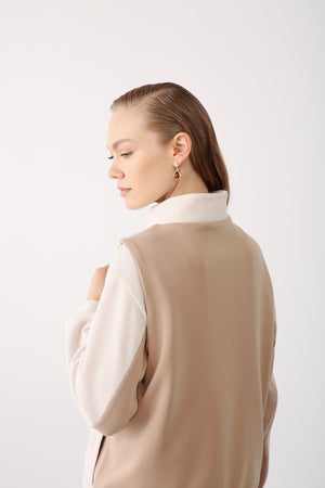 Zip - Up High Collar Vest - Camel - QLISHE