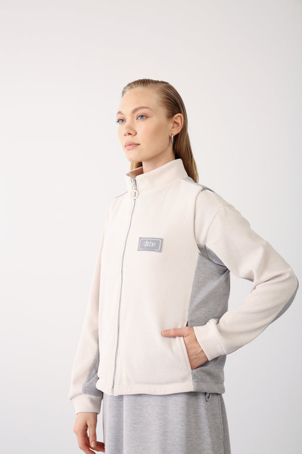 Zip - Up High Collar Vest - Grey Melange - QLISHE