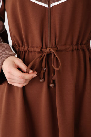 Zipper Detailed Maxi Dress - Taba - QLISHE