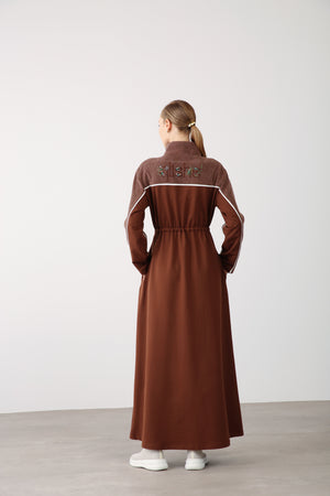 Zipper Detailed Maxi Dress - Taba - QLISHE