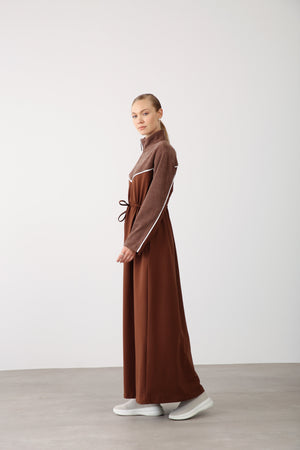 Zipper Detailed Maxi Dress - Taba - QLISHE