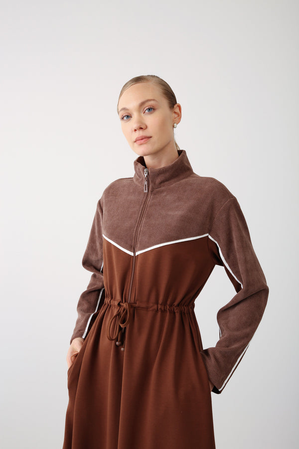 Zipper Detailed Maxi Dress - Taba - QLISHE