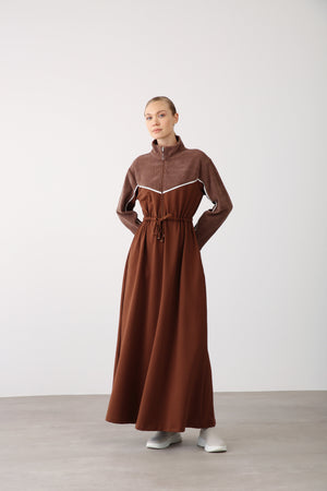 Zipper Detailed Maxi Dress - Taba - QLISHE