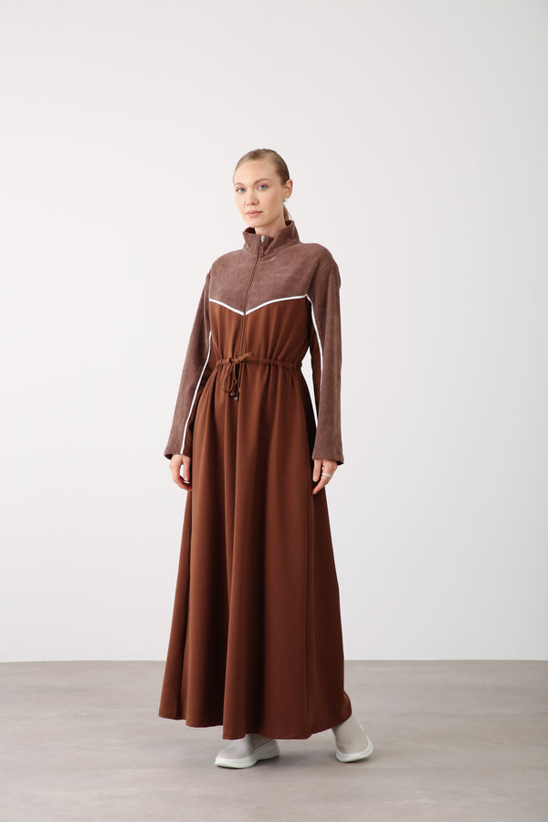 Zipper Detailed Maxi Dress - Taba - QLISHE