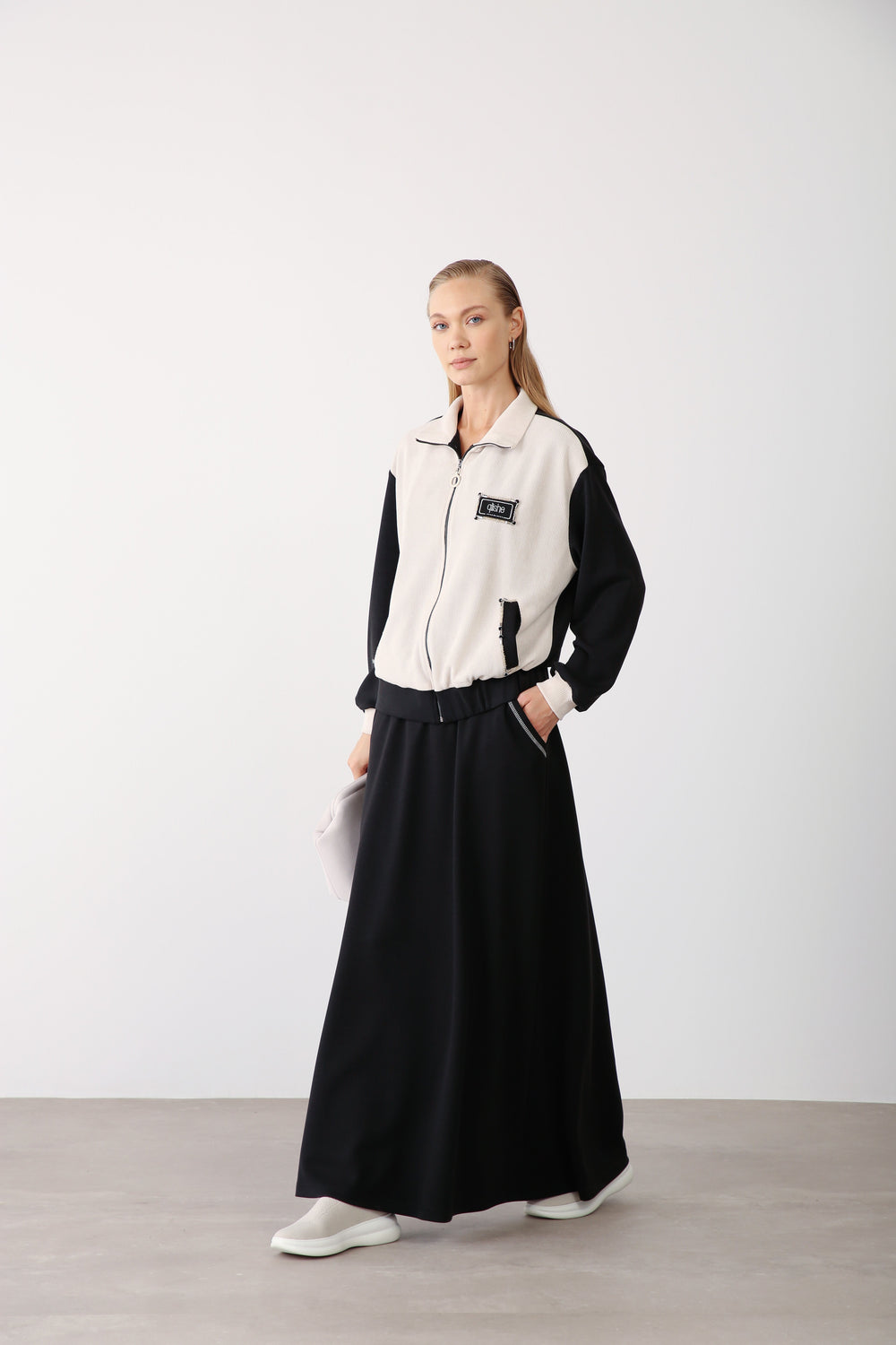 Zippered Jacket with Skirt Two - Piece Set – Black - QLISHE