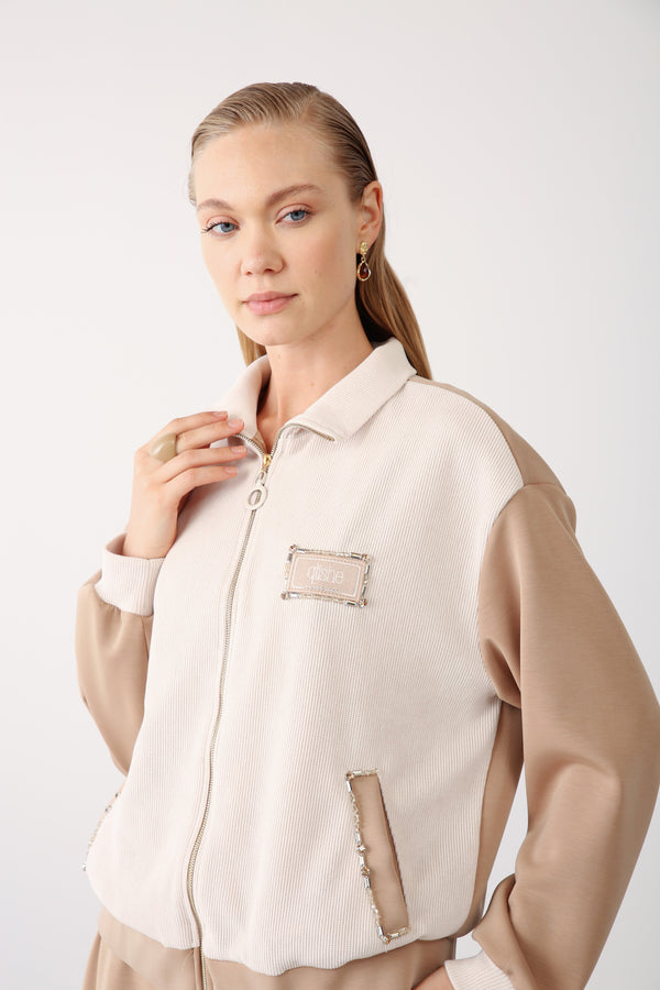 Zippered Jacket with Skirt Two - Piece Set – Camel - QLISHE