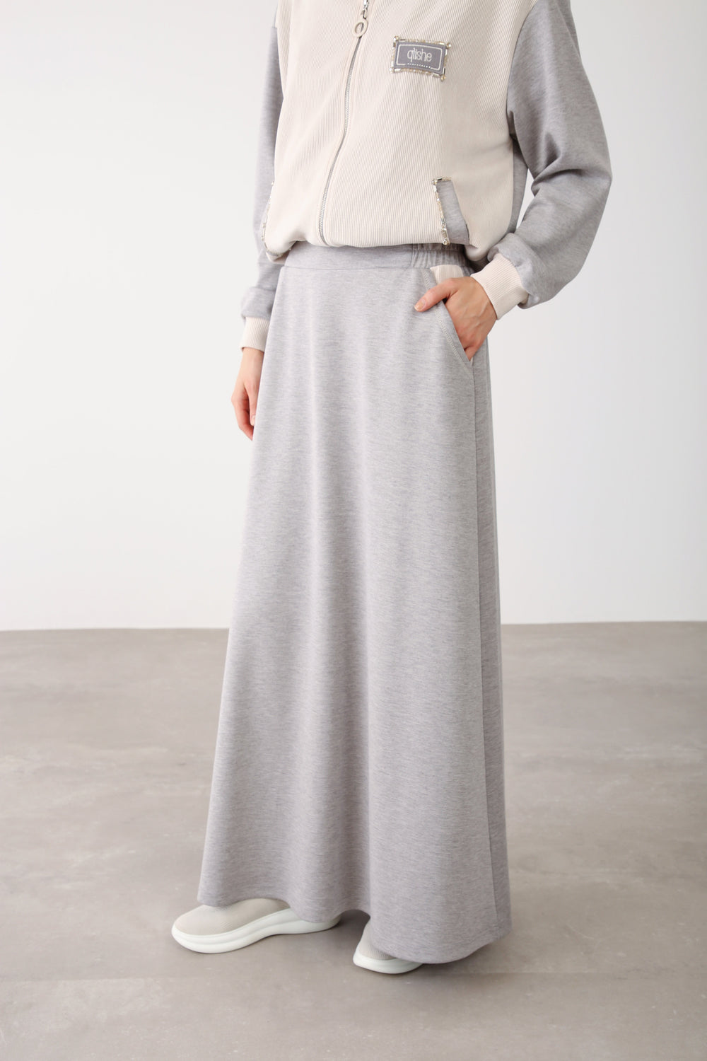 Zippered Jacket with Skirt Two - Piece Set – Grey - QLISHE